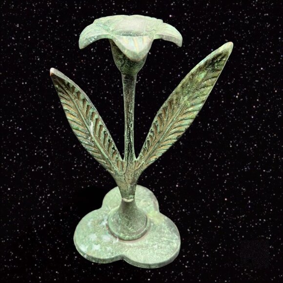 VINTAGE ARCHANA CRAFTS METAL CANDLE HOLDER TAPER TULIPS Set India 8”T 7”W - Picture 9 of 11